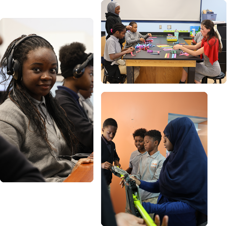 Students engaged in various activities in a science lab, showcasing teamwork and experimentation