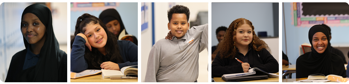 Collage of five individual student portraits